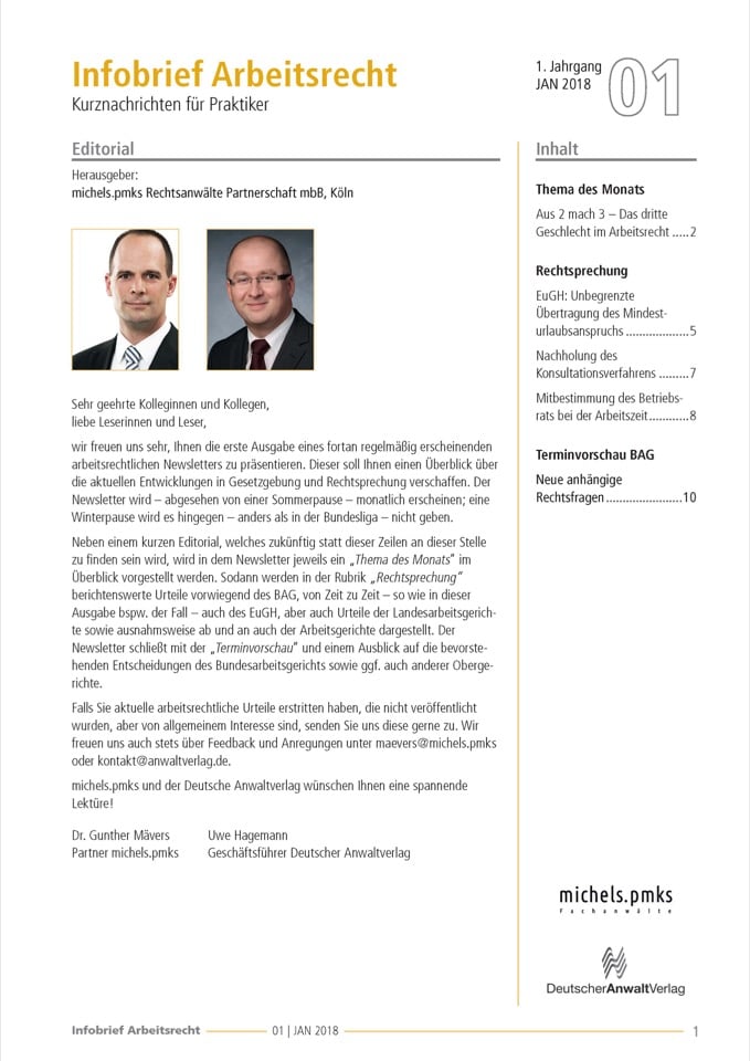 Infobrief Arbeitsrecht - Kurznachrichten für Praktiker