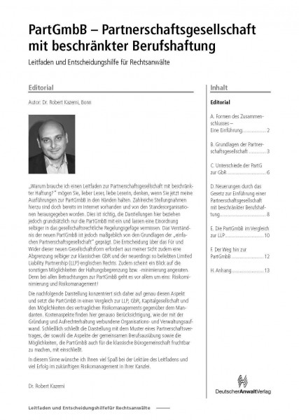 PartGmbB-Partnerschaftsgesellschaft mit beschränkter Berufshaftung - eBook im pdf-Format